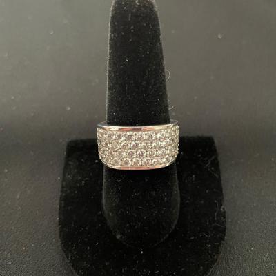 UNIQUE STERLING SILVER WIDE BAND W/CUBIC ZIRCONIAS