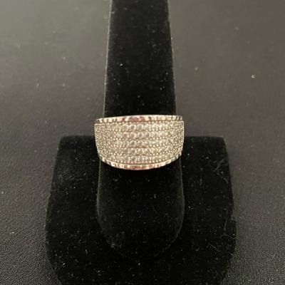 UNIQUE STERLING SILVER WIDE BAND W/CUBIC ZIRCONIA