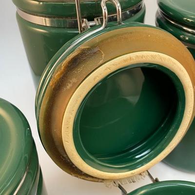 Set of 4 Dark Green Ceramic Kitchen Canisters | EstateSales.org