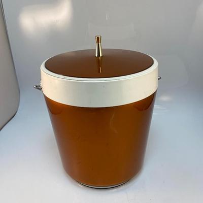 Vintage Retro West Bend Thermo-serve Metallic Bronze Copper & White Plastic Ice Bucket