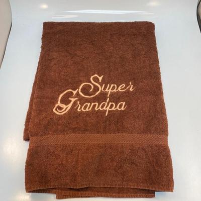 Vintage Martex Brown Super Grandpa Embroidered Giant Bath Towel