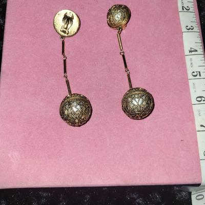 Vintage Gold Ball & Chain Drop Clip-On Earrings