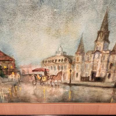 Lot #182 Original Watercolor "Jackson Square in the Rain" - signed Ammons '74