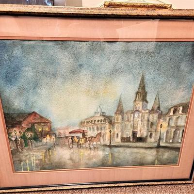 Lot #182 Original Watercolor "Jackson Square in the Rain" - signed Ammons '74