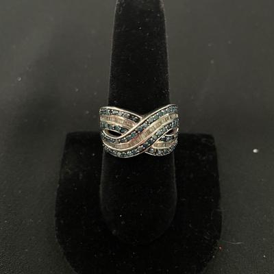 TWISTED STERLING SILVER BAND AUTHENTIC DIAMOND AND BAGUETTE
