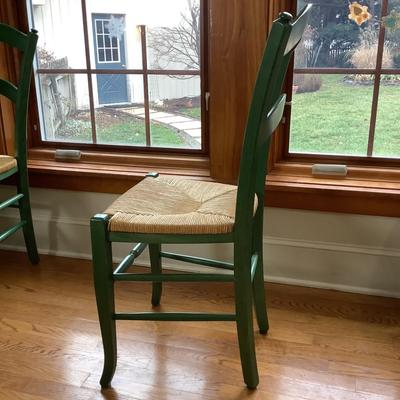 513 Set of Six Green Rush Seat Italian Dining Room Chairs