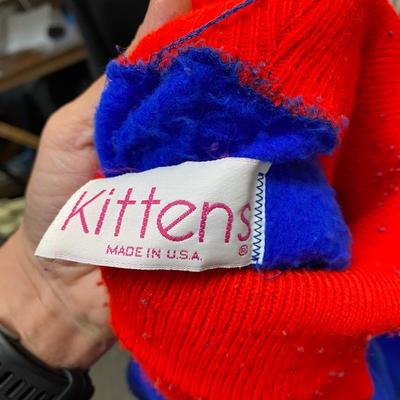 Vintage Retro Kittens Bright Blue & Red Fleece Nightgown Kaftan Loungewear
