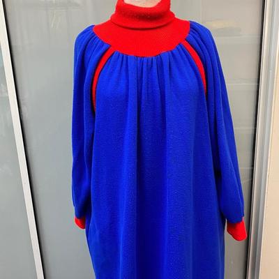 Vintage Retro Kittens Bright Blue & Red Fleece Nightgown Kaftan Loungewear