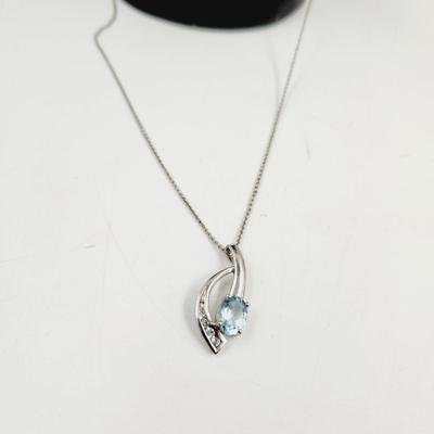 .925 SILVER W/ BLUE TOPAZ PENDANT W/ CHAIN
