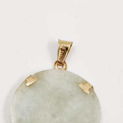 14K GOLD LIGHT GREEN JADE PENDANT