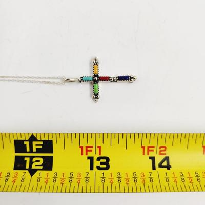 . 925 SILVER MULTI TONE CROSS PENDANT & NECKLACE
