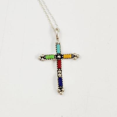. 925 SILVER MULTI TONE CROSS PENDANT & NECKLACE