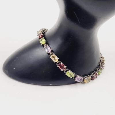 .925 SILVER & CRYSTAL w/ NATURAL SEMI STONE TENNIS BRACELET