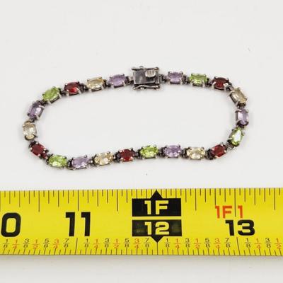 .925 SILVER & CRYSTAL w/ NATURAL SEMI STONE TENNIS BRACELET