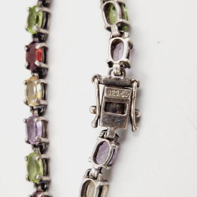 .925 SILVER & CRYSTAL w/ NATURAL SEMI STONE TENNIS BRACELET