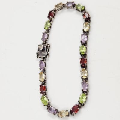.925 SILVER & CRYSTAL w/ NATURAL SEMI STONE TENNIS BRACELET