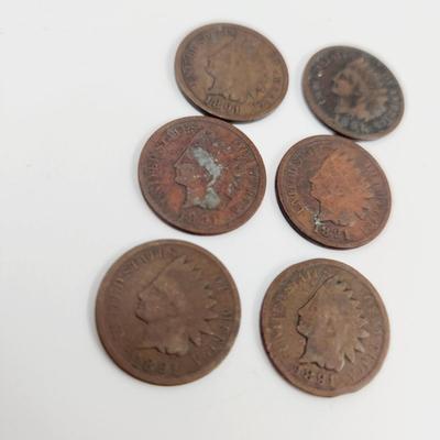 6 - 1891 INDIAN HEAD PENNIES