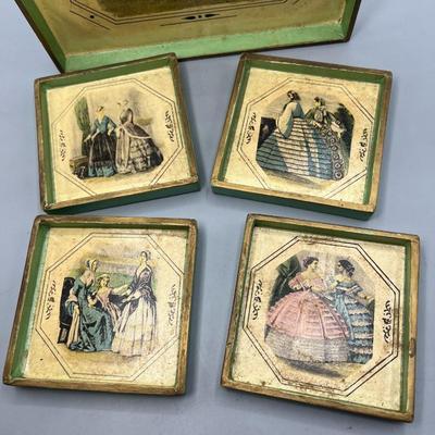 Vintage French Victorian Style Stationary Tray with Matching Coaster Trinket Trays