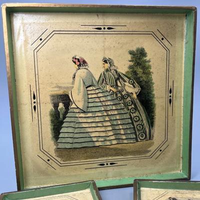 Vintage French Victorian Style Stationary Tray with Matching Coaster Trinket Trays