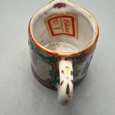 Vintage Miniature Hand Painted Oriental BOHO Ceramic Mug Cup