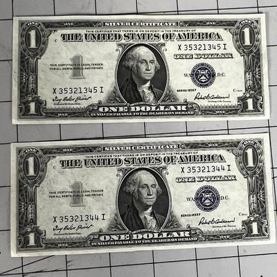 2 one Dollar Blue Seal 1935 Silver Certificates