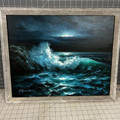 Midnight Ocean Oil Seascape, by Stevens 