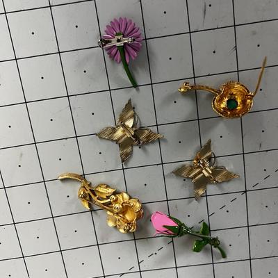 Vintage Flower and Butterfly pins