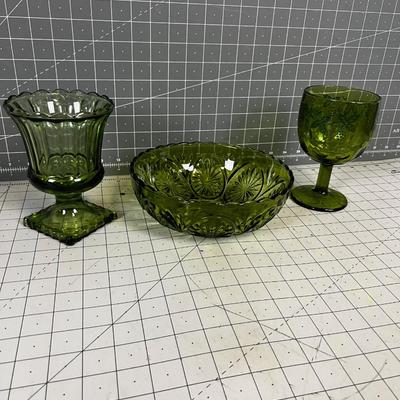 Green Glass 3 Pieces 