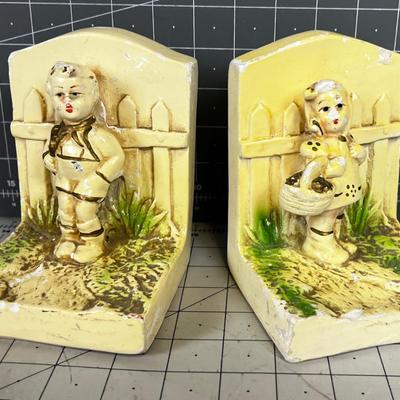 Antique Chalkware Book Ends