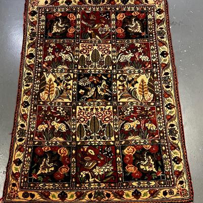 Early 19th Century Rug with Rabbits, Radishes, Birds and Ferns 