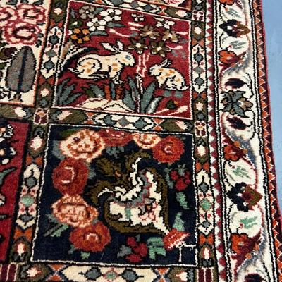 Early 19th Century Rug with Rabbits, Radishes, Birds and Ferns 