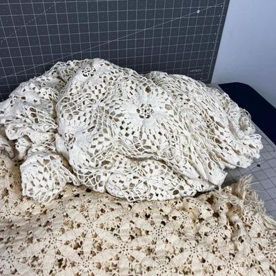 Large Crocheted Table Clothes, (2) White and Ecru