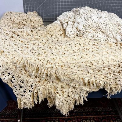 Large Crocheted Table Clothes, (2) White and Ecru
