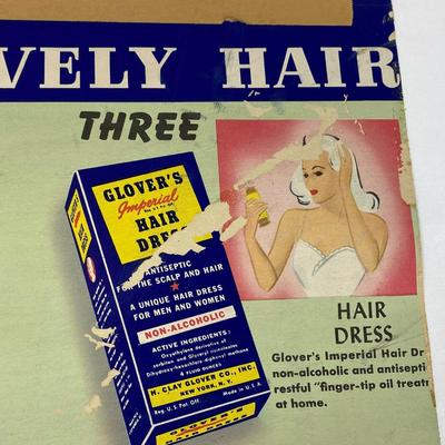 vintage GLOVER'S MEDICINAL HAIR TREATMENT DRUGSTORE SIGN man or beast
