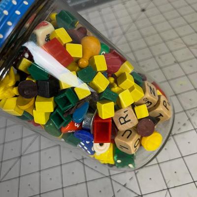 Mary Ellen Jar Full of Game Pieces and Dice