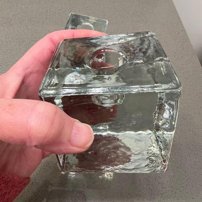 3 solid glass cubes candle holders