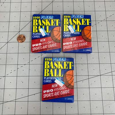 #57 1991 Fleer Basketball 3pack Sealed Cards