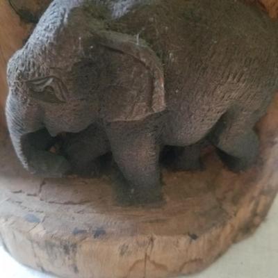 Vi tage carved wooden Elephant 10 inches  in wood piece