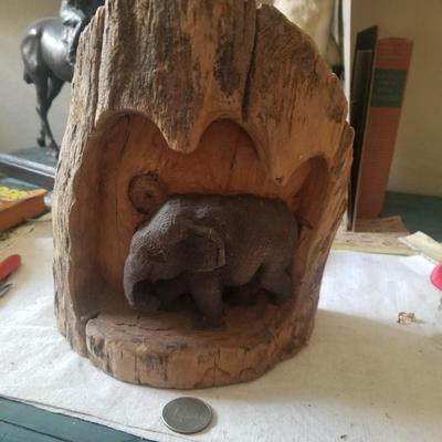 Vi tage carved wooden Elephant 10 inches  in wood piece