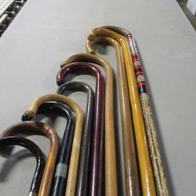 Collection Of Wood Bent Handle Walking Canes