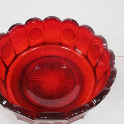 Ruby Red Coin Glass Bowl & Candle Stick