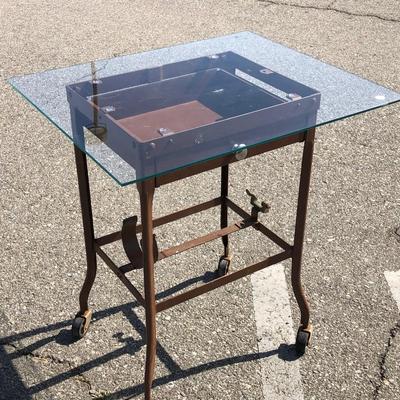Industrial metal Table with glass top