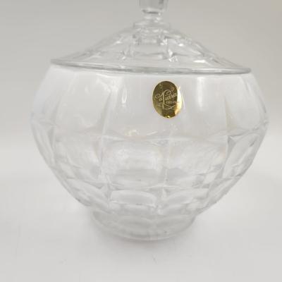 TIARA LARGE MILK GLASS EDGED BOWL WITH LID
