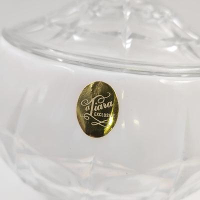 TIARA LARGE MILK GLASS EDGED BOWL WITH LID