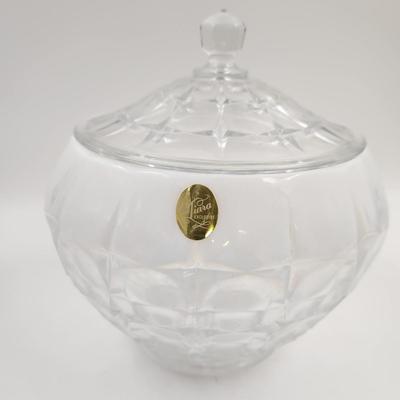 TIARA LARGE MILK GLASS EDGED BOWL WITH LID