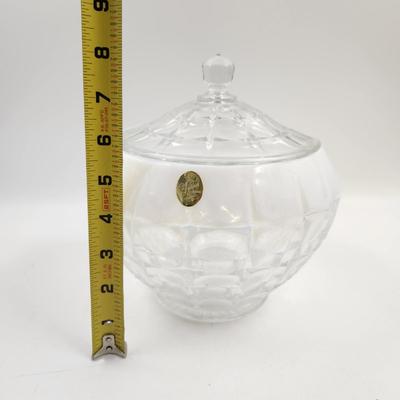 TIARA LARGE MILK GLASS EDGED BOWL WITH LID