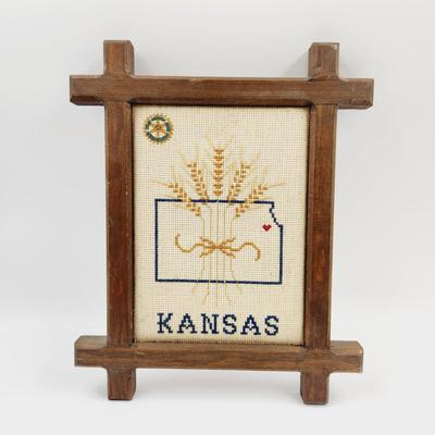 VINTAGE KANSAS CROSS STITCH FRAMED DECOR