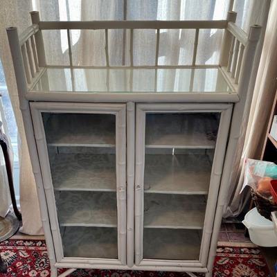 Vintage Bamboo Glass Front Cabinet
