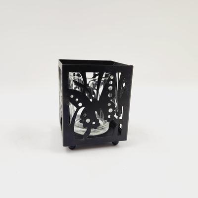 BLACK METAL BUTTERFLY CANDLE HOLDER