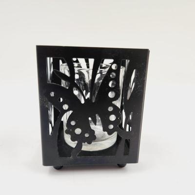BLACK METAL BUTTERFLY CANDLE HOLDER